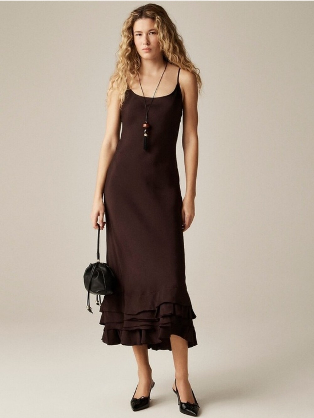 J. Crew Ruffle-trim Slip Dress - Chocolate berry